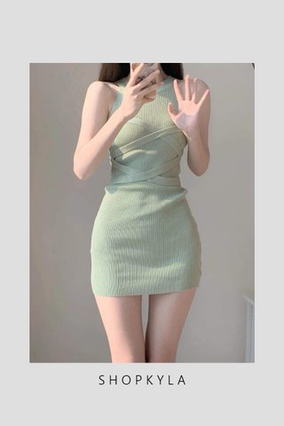 PREORDER -FABER BODYCON MINI DRESS IN GREEN (S TO XL )