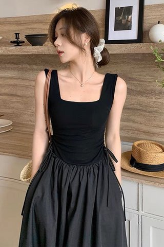 PREORDER - MIKI LONG DRESS 韩国chic夏季法式复古方领针织拼接收腰连衣裙女