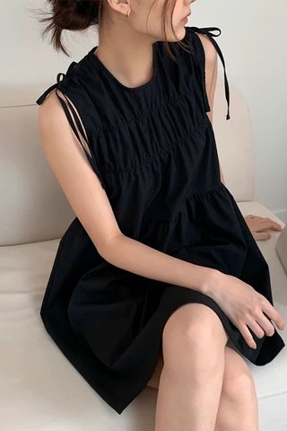 现货 - AINI DRESS 韩系chic小众复古圆领褶皱感蝴蝶结系带小个子无袖背心连衣裙女 