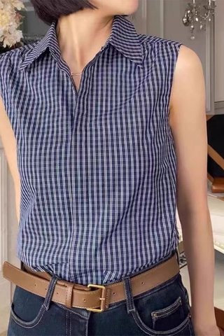 PREORDER - WOMEN CHECKERED SLEEVELESS BLOUSE