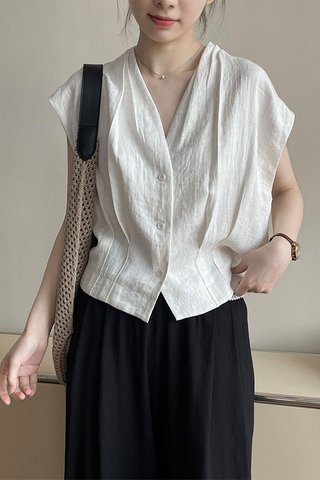 PREORDER -V NECK BUTTON PLAIN BLOUSE