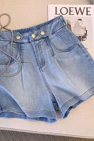 PREORDER - DENIM STRETCHABLE BACK SHORT PANTS
