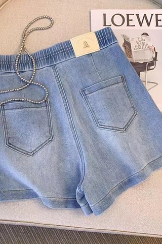 PREORDER - DENIM STRETCHABLE BACK SHORT PANTS