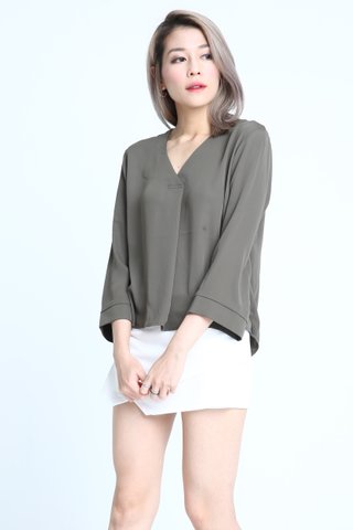 MSIA READY STOCK - BELLE V NECK TOP IN MILITARY GREEN