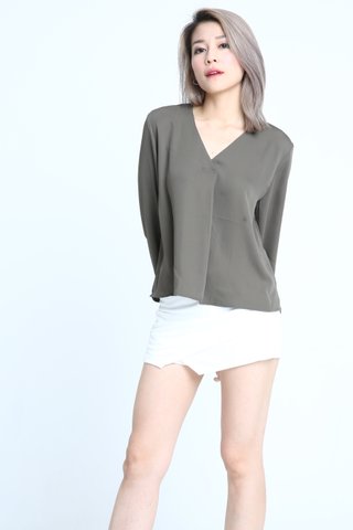 MSIA READY STOCK - BELLE V NECK TOP IN MILITARY GREEN