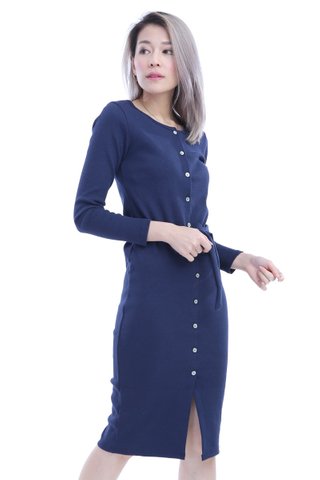 BACKORDER - RANIA BUTTON DOWN DRESS IN NAVY