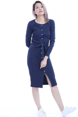 BACKORDER - RANIA BUTTON DOWN DRESS IN NAVY