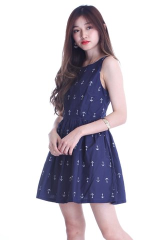 IN STOCK- MURRAY PRINTED DRESS IN NAVY