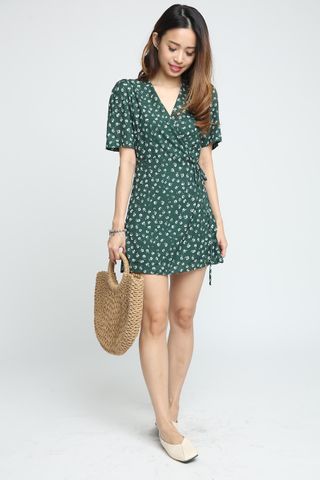 PREORDER -ALESSIA FlORAL WRAP DRESS IN GREEN