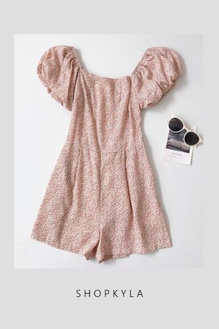 PREORDER - MISTY PUFF SLEEVE ROMPER IN PINK