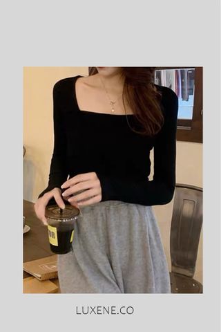 PREORDER - L0407  SQUARE NECK LONG SLEEVE TOP