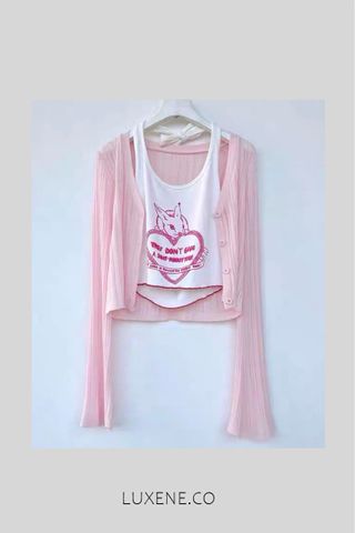 PREORDER - L0504 INNER TOP + OUTERWEAR CARDIGAN (PINK SET)