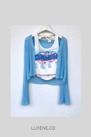 PREORDER - L0503 INNER TOP + OUTER CARDIGAN (BLUE)
