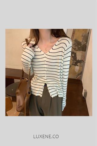 PREORDER -L0659 STRIPED LONG SLEEVE BUTTON CARDIGAN