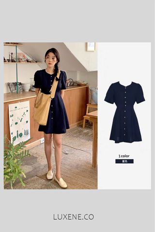 READY STOCK - CARVER BUTTON DOWN DRESS IN NAVY