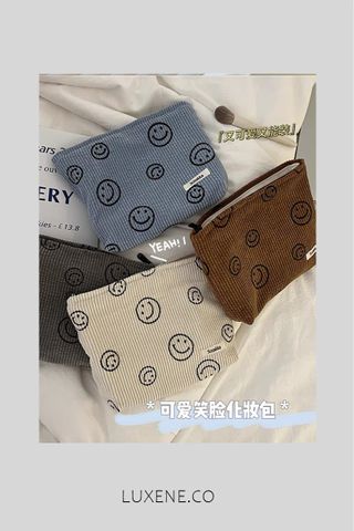 PREORDER- HAPPY FACE SUEDE POUCH