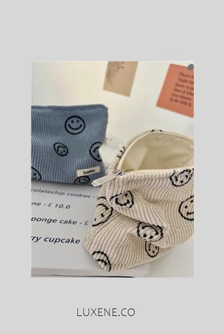 PREORDER- HAPPY FACE SUEDE POUCH