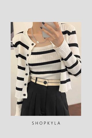 MSIA READY STOCK - ASTEN STRIPED CARDIGAN + SPAG TOP 2
